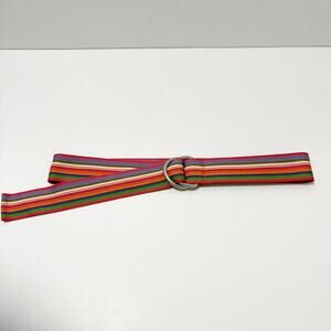 Y2K Vintage Rainbow Striped Fabric Belt Silver Metal D Rings Cute Goth Kidcore